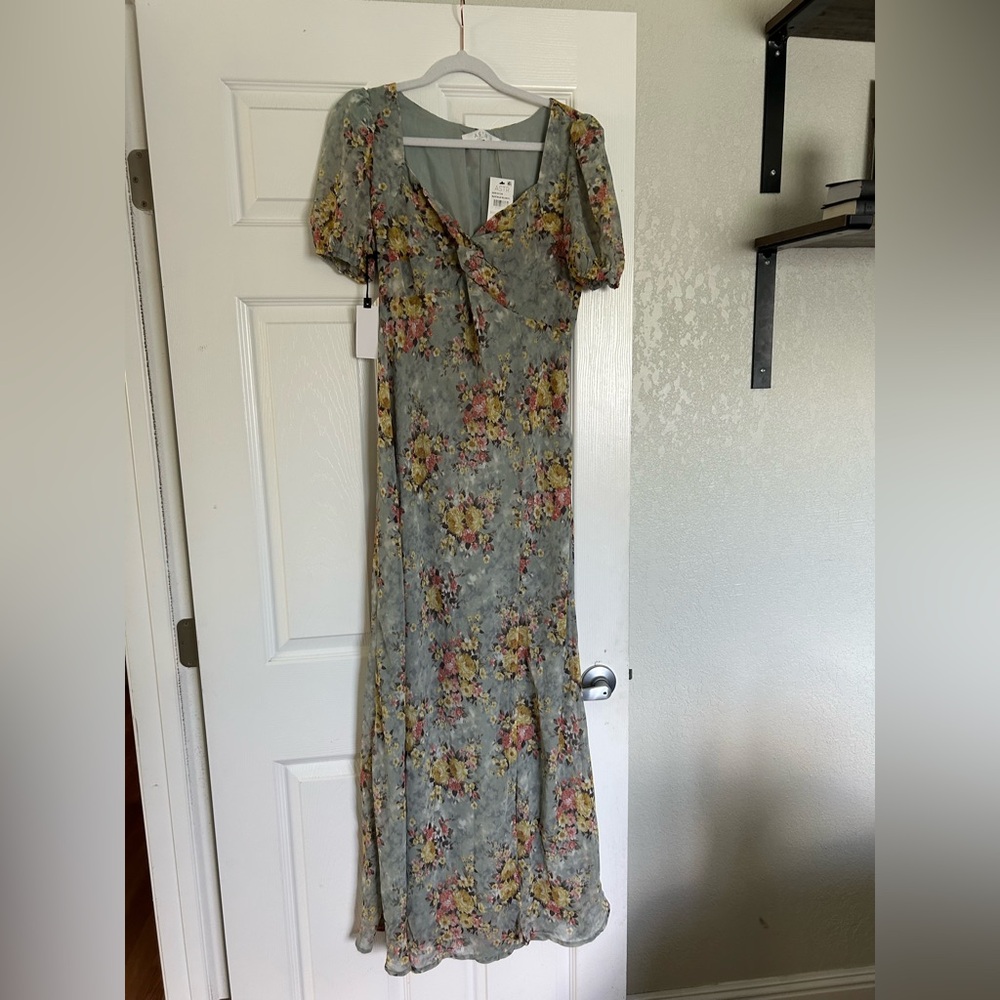 Astr Floral Maxi Dress in Sage with Pink and Yellow Blooms